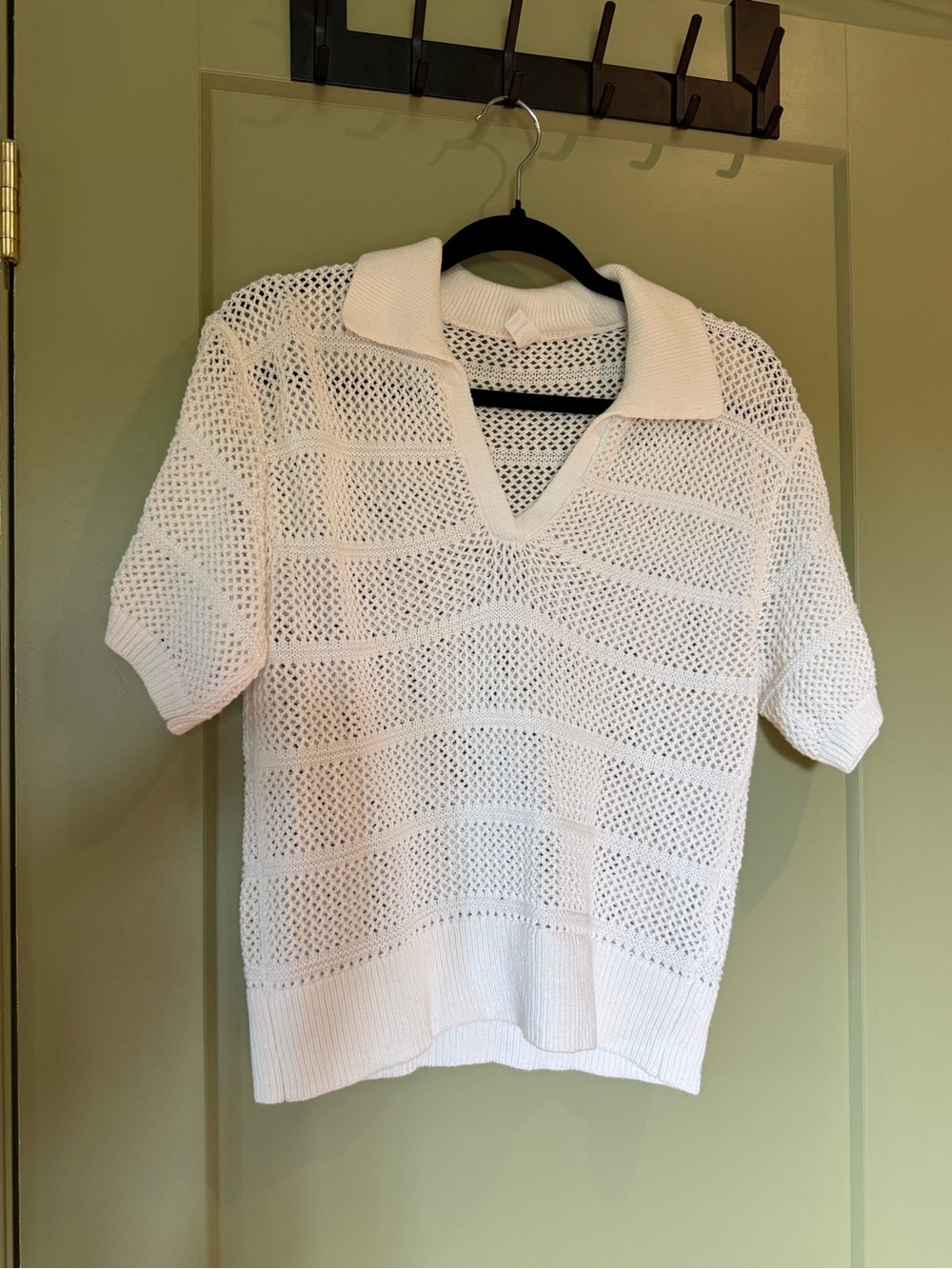 Old Navy White Open Knit Short Sleeve Polo Sweater